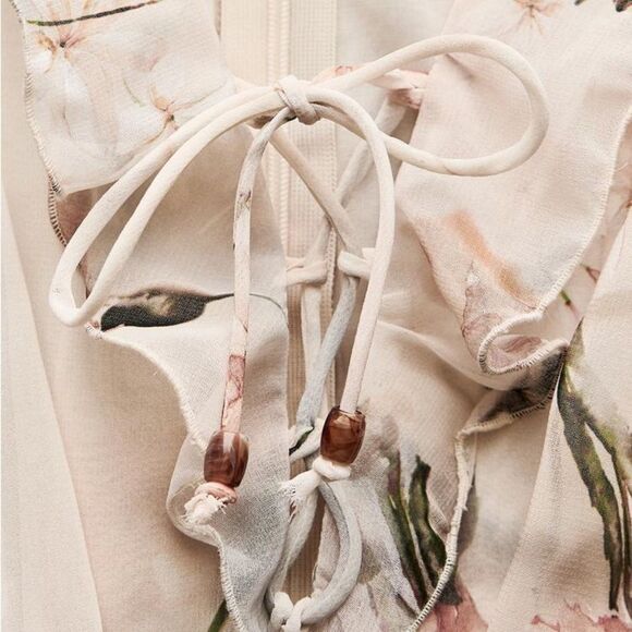 NWT Zara Ruffled Floral Cut Out Dress Size L - Picture 9 of 11